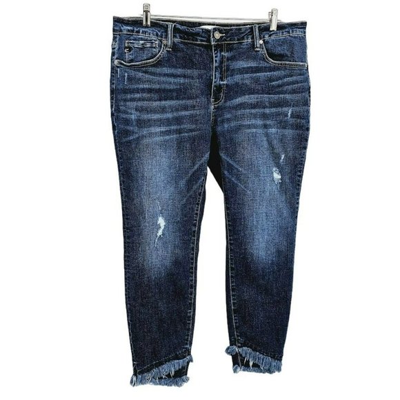 KanCan Lexington Double Fray Cross Cuff Ankle Skinny Jean 3XL Mid Rise Dark Wash - Picture 12 of 12